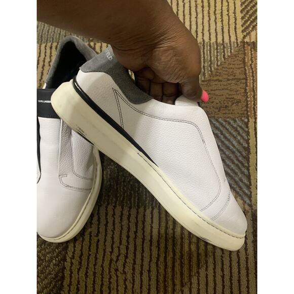 Karl Lagerfeld Paris Slip On Laceless White Leather Sneakers Men’s US 13 EU 46 - Picture 7 of 10